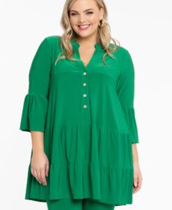 Yoek Tuniek met ruches lang | Groen | Maat 50/52