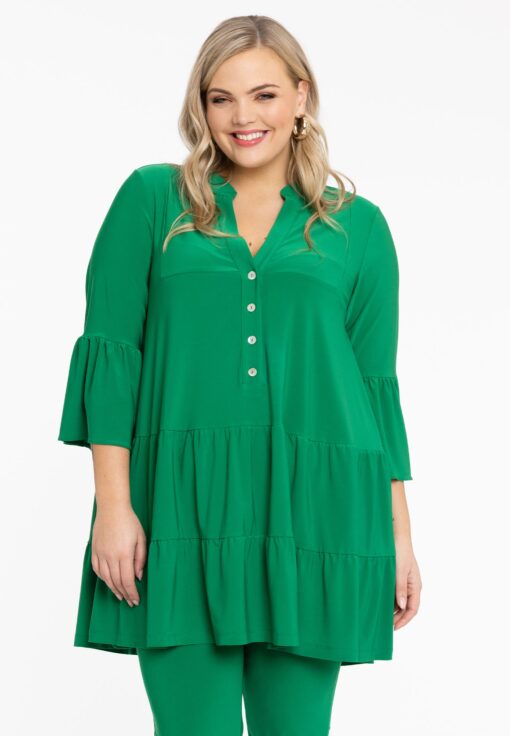 Yoek Tuniek met ruches lang | Groen | Maat 50/52