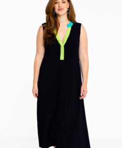Yoek Jurk mouwloos colorblock | Blauw | Maat 50/52