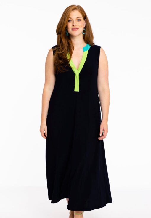 Yoek Jurk mouwloos colorblock | Blauw | Maat 50/52