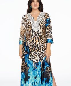 Yoek Jurk met kanten V-hals BLUE FIRE | Licht Bruin | Maat 38/40