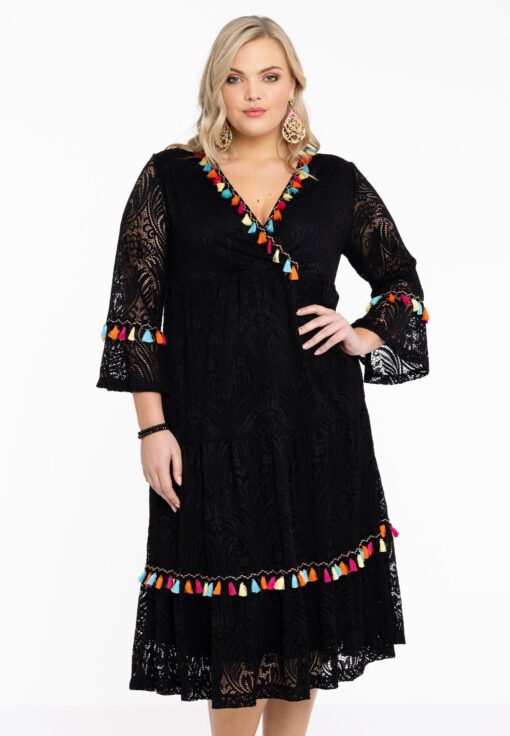 Yoek Jurk pompom | Zwart | Maat 46/48