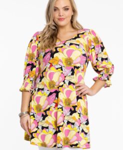 Yoek Tuniek met pofmouwen | Zwart | Maat 38/40