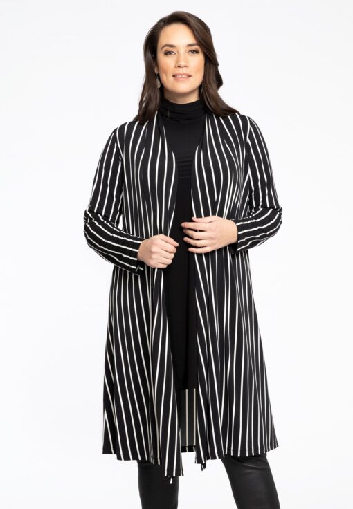 Yoek Cardigan Pleated Long STRIPES | Zwart | Maat 46/48
