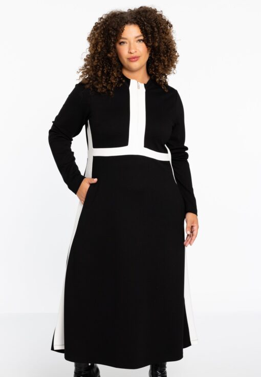 Yoek Dress zipper contrast VERO | Zwart | Maat 42/44