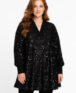 Yoek Tunic wide bottom PAILLET | Zwart | Maat 50/52