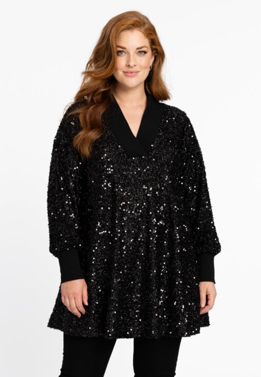 Yoek Tunic wide bottom PAILLET | Zwart | Maat 50/52