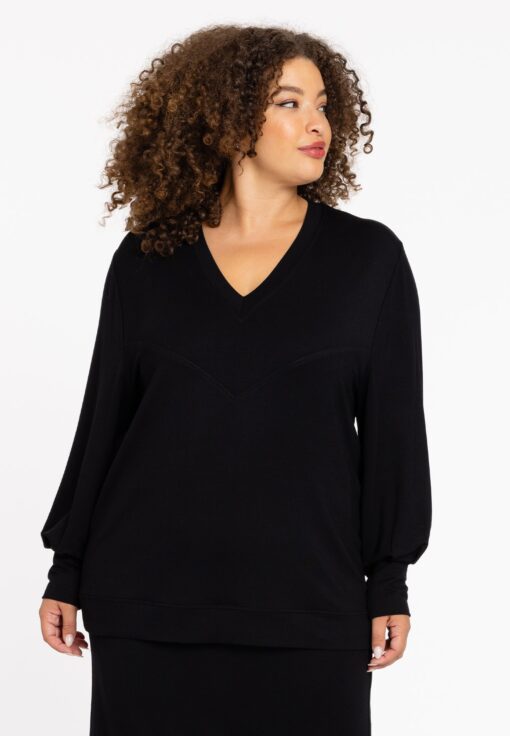 Yoek Shirt V-hals LOUNGE | Zwart | Maat 38/40