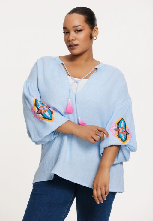 Yoek Top sequins CHAMBRAY | Licht Blauw | Maat 50/52
