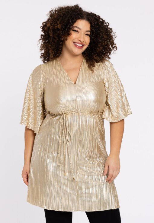 Yoek Tuniek wide bottom plisse HANNELORE | Goud | Maat 50/52