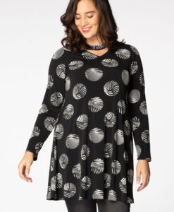 Yoek Tunic wide bot strass DOT | Zwart | Maat S