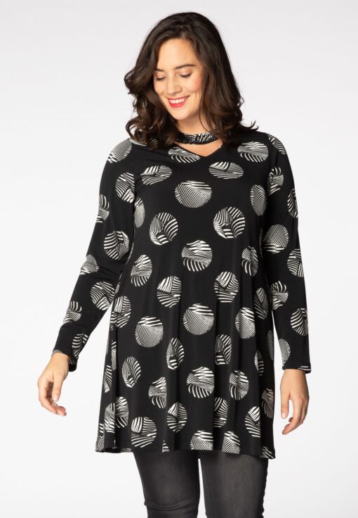 Yoek Tunic wide bot strass DOT | Zwart | Maat S