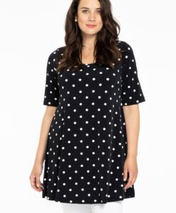 Yoek Tunic wide bottom DOTS | Zwart | Maat 38/40