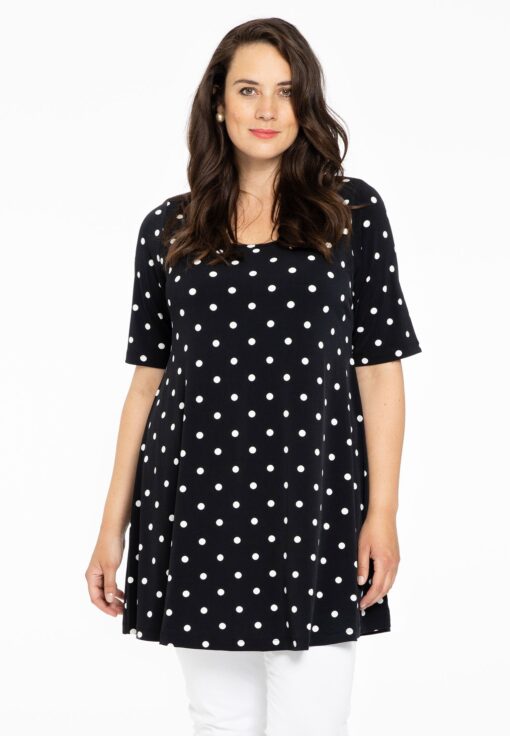 Yoek Tunic wide bottom DOTS | Zwart | Maat 38/40