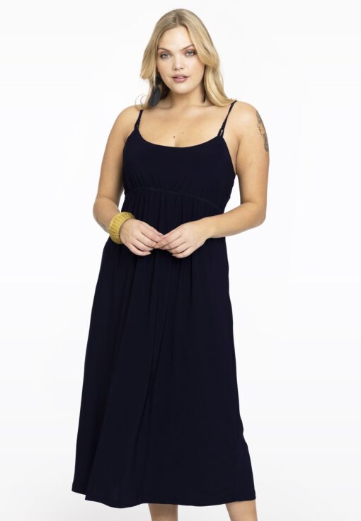 Yoek Dress spaghetti elastic waist | Blauw | Maat 38/40