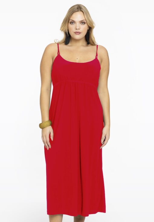 Yoek Dress spaghetti elastic waist | Rood | Maat 46/48