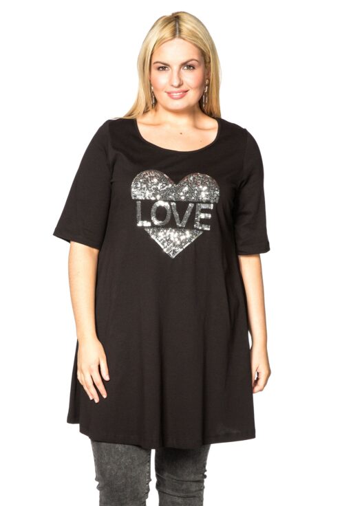 Yoek Tunic wide bot love | Zwart | Maat XL