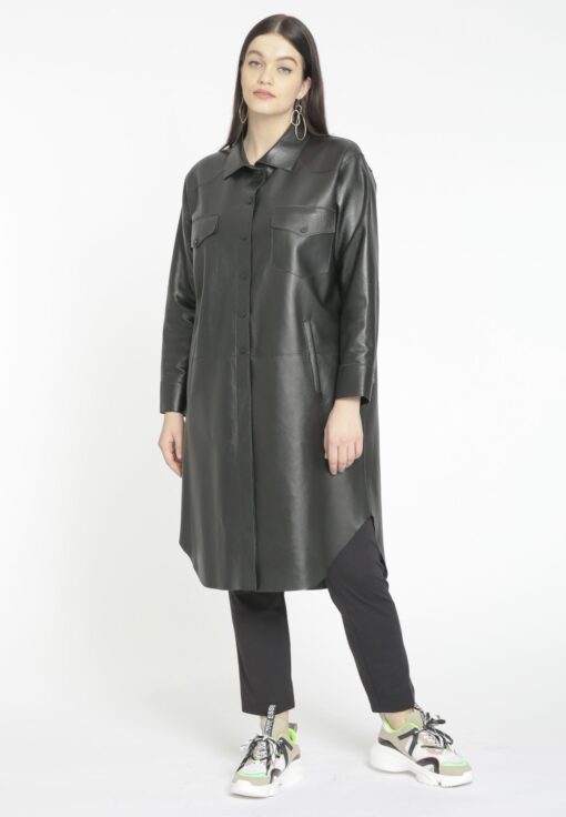 Yoek Blouse-jas LEATHER | Zwart | Maat 46