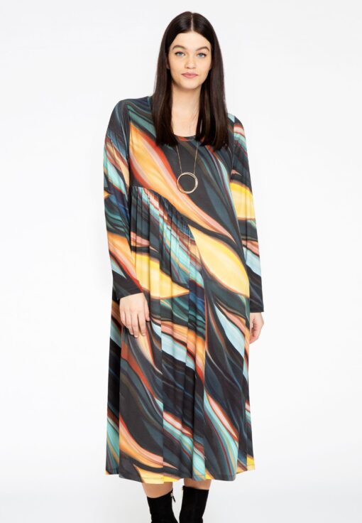 Yoek Jurk met plooien | Zwart | Maat 38/40