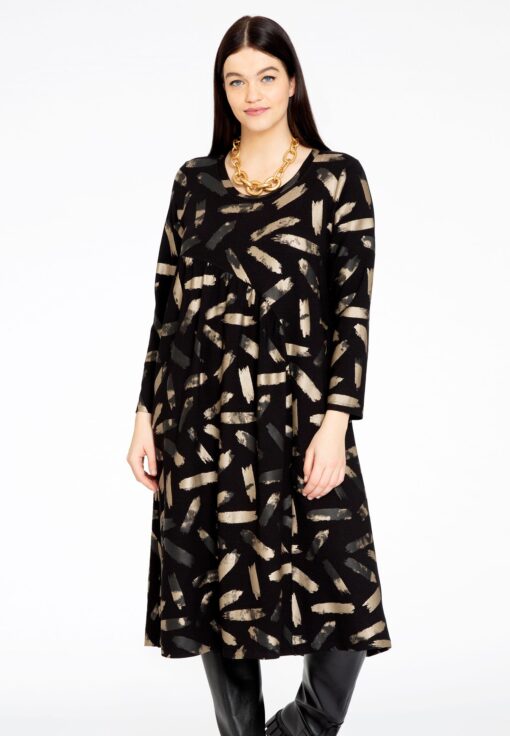 Yoek Jurk met plooien GRACE | Zwart | Maat 54/56