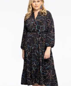 Yoek Jurk met pofmouw BIJOU | Zwart | Maat 50/52