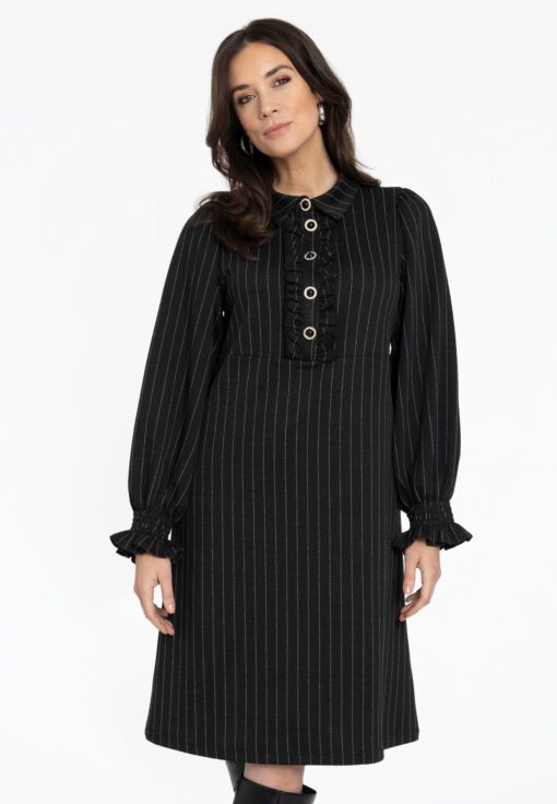 Yoek Jurk met volants PINSTRIPE | Zwart | Maat 38/40