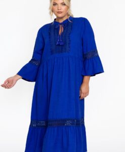 Yoek Jurk met kant MIX | Indigo | Maat 46/48