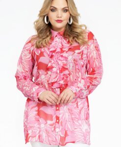 Yoek Blouse met ruches FLORIDA | Rood | Maat 38/40