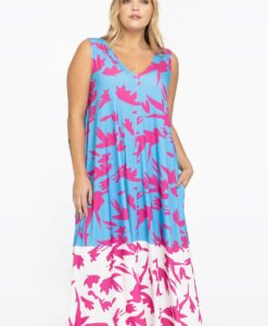 Yoek Mouwloze maxi-jurk St. TROPEZ | Blauw | Maat 50/52