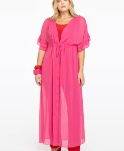 Yoek Cardi-jurk met ruches | Roze | Maat 50/52