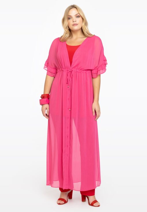 Yoek Cardi-jurk met ruches | Roze | Maat 50/52