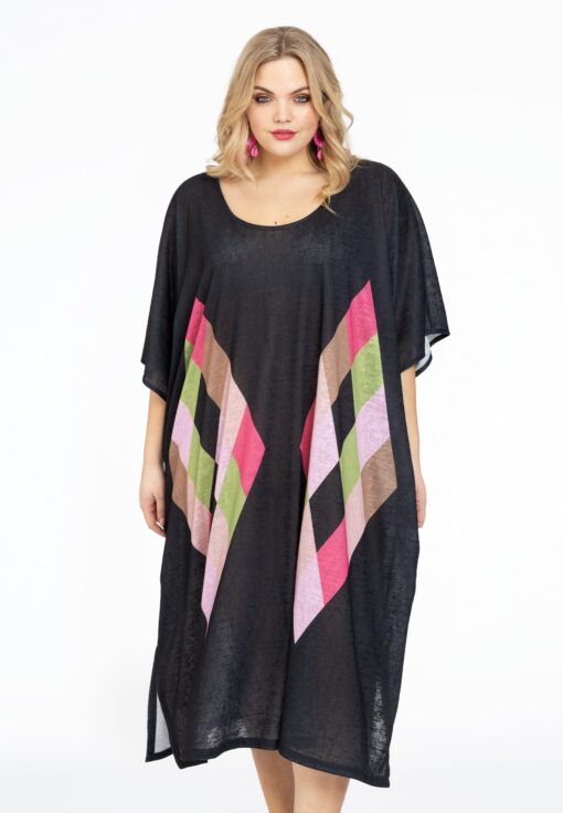Yoek Kaftan met rechthoeken COLOUR BLOCK | Zwart | Maat size 1