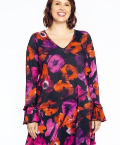 Yoek Tuniek wide bottom ruches POPPY | Zwart | Maat 46/48