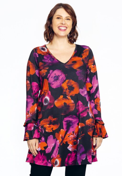 Yoek Tuniek wide bottom ruches POPPY | Zwart | Maat 46/48