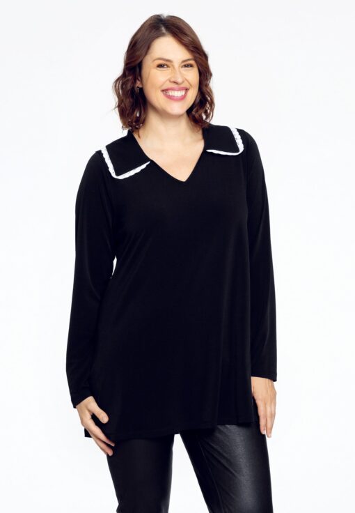 Yoek Tuniek flare Peter Pan kraag | Zwart | Maat 42/44