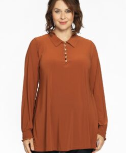 Yoek Tuniek flare met kraag | Bruin | Maat 46/48