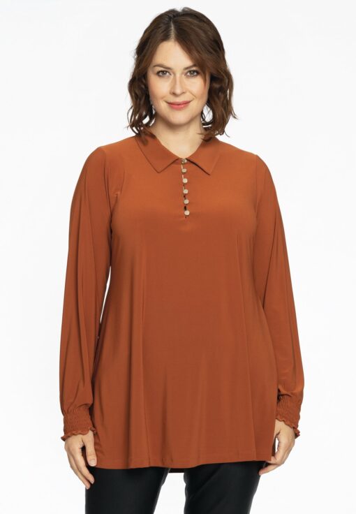 Yoek Tuniek flare met kraag | Bruin | Maat 46/48