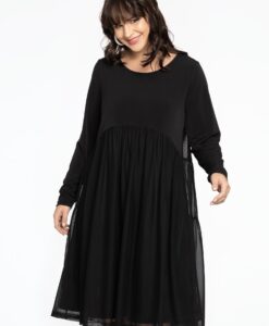 Yoek Dress with ruffles MOUSSE/DOLCE | Zwart | Maat 54/56