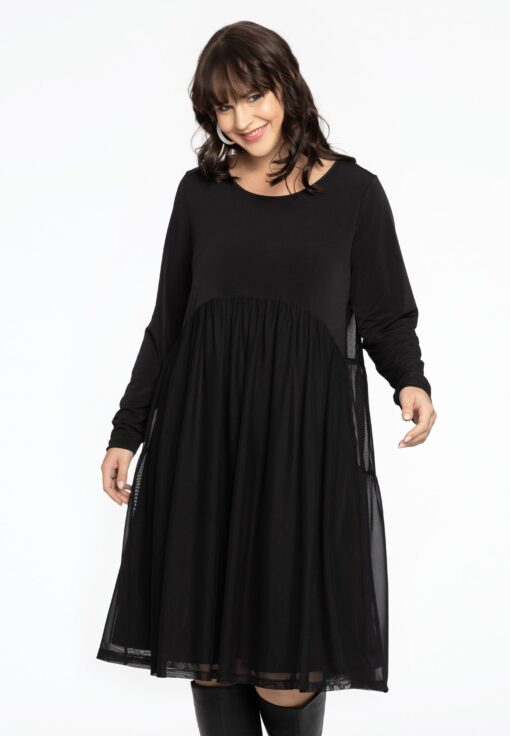 Yoek Dress with ruffles MOUSSE/DOLCE | Zwart | Maat 54/56