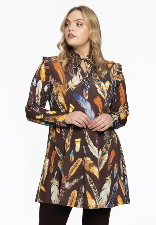 Yoek Tuniek wide bottom FEATHERS | Bruin | Maat 54/56