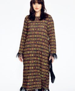 Yoek Jurk INFINITY met veren | Zwart | Maat 38/40