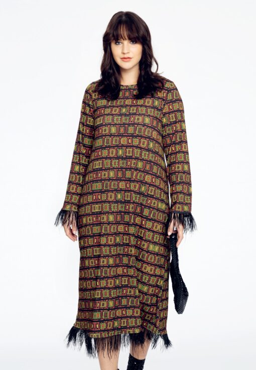 Yoek Jurk INFINITY met veren | Zwart | Maat 38/40