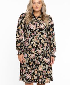 Yoek Blouse-jurk met pofmouw PAISLEY | Zwart | Maat 38/40