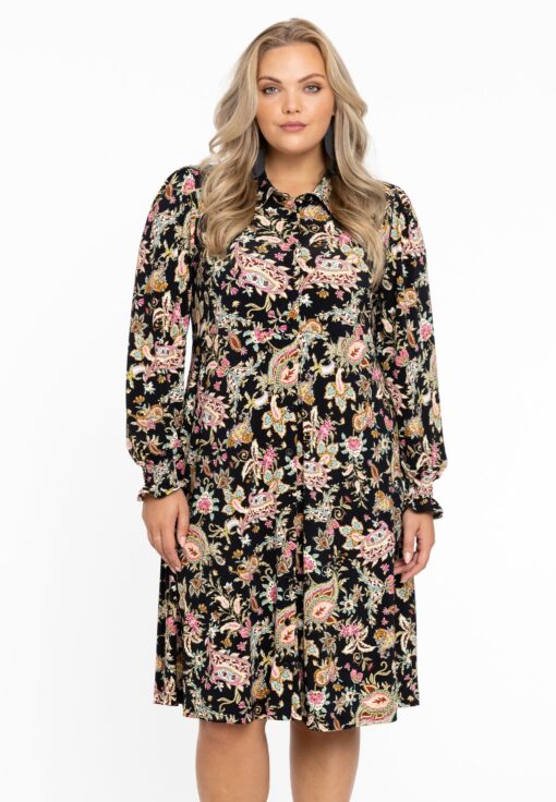 Yoek Blouse-jurk met pofmouw PAISLEY | Zwart | Maat 38/40