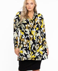 Yoek Tuniek wide bottom met plooi | Zwart | Maat 38/40