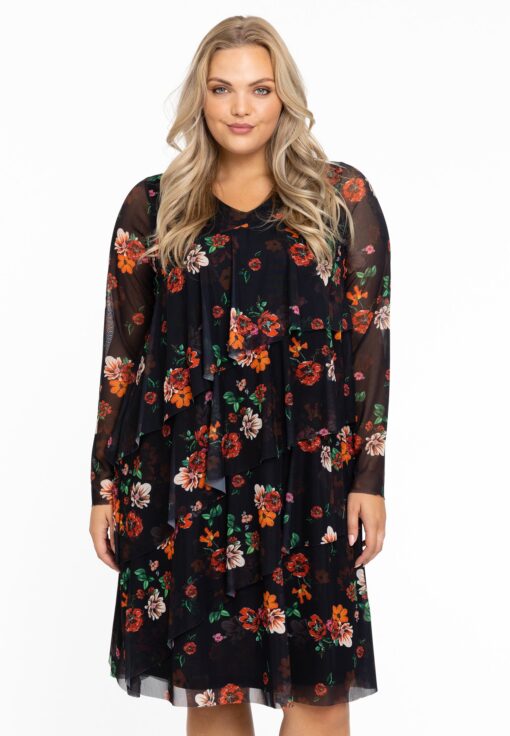 Yoek Jurk met ruches BABY ROSE | Zwart | Maat 38/40