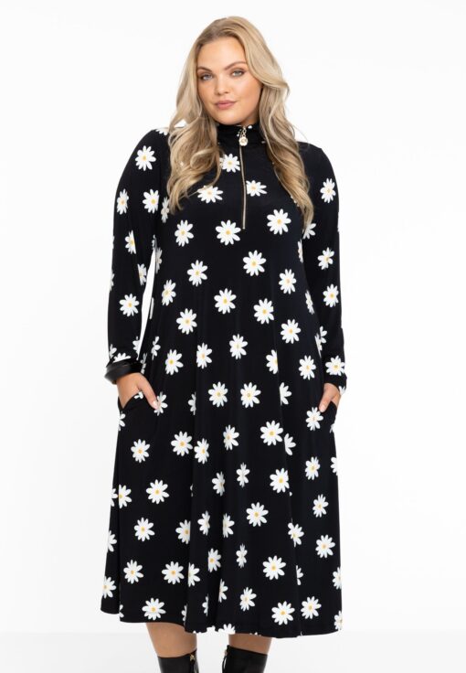 Yoek Maxi Jurk met rits DAISY | Zwart | Maat 38/40