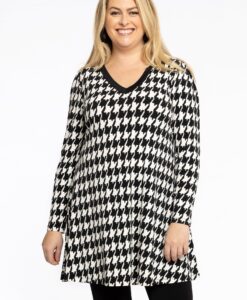 Yoek Tuniek met V-hals PIED DE POULE | Zwart | Maat 38/40