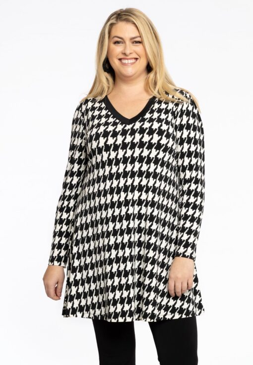 Yoek Tuniek met V-hals PIED DE POULE | Zwart | Maat 38/40