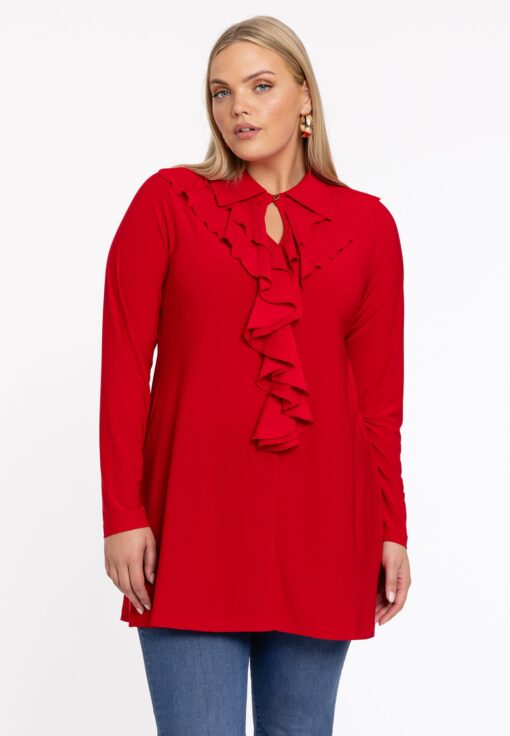 Yoek Tuniek met ruches | Rood | Maat 38/40